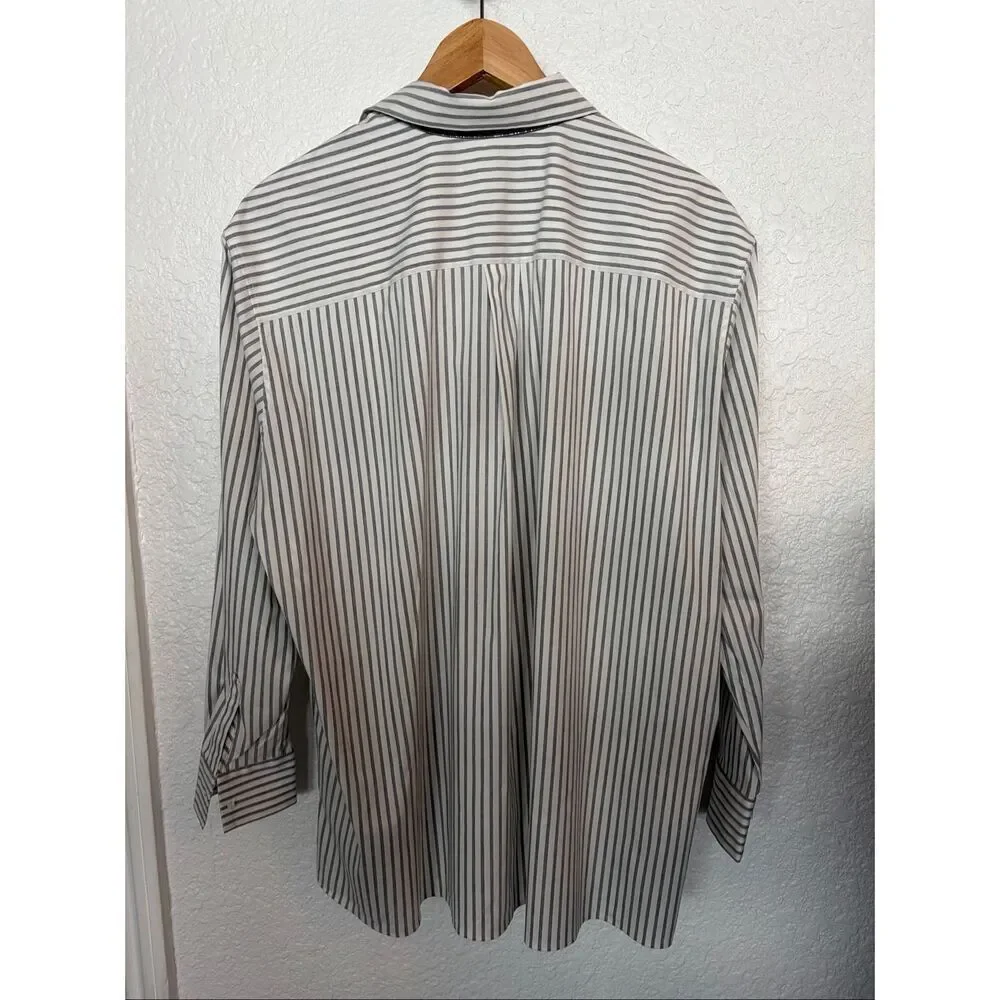Lafayette 148 New York Helen Striped Button-Down Shirt White, Gray Size S - Picture 5 of 12